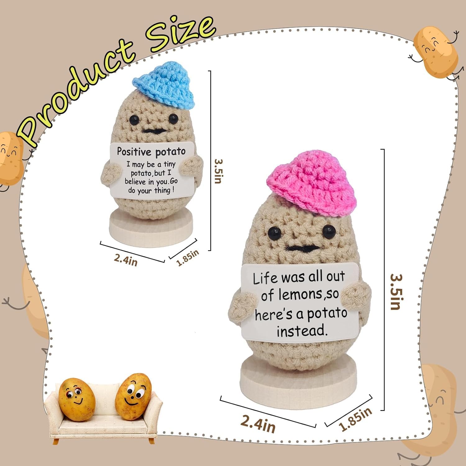 FONBAY Funny Positive Potato, 2pcs Cute Crochet Positive Potato Doll w –  Everyday Stuff Shopline